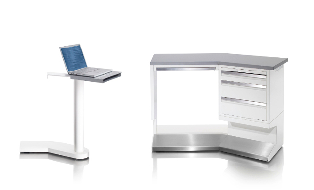 The treatment unit otopront Basic Plus can be equipped with PC and instrument tables