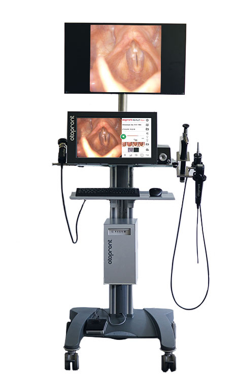 Frontale Geräteaufstellung für HNO Stroboskopie